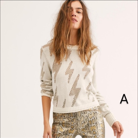 Free People Sweaters - Free People Lightening Bolt Sweater Cream/Tan Size S Rare